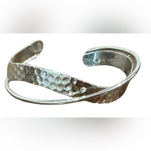 Hammered Silver Crossover Cuff Bracelet - Silver